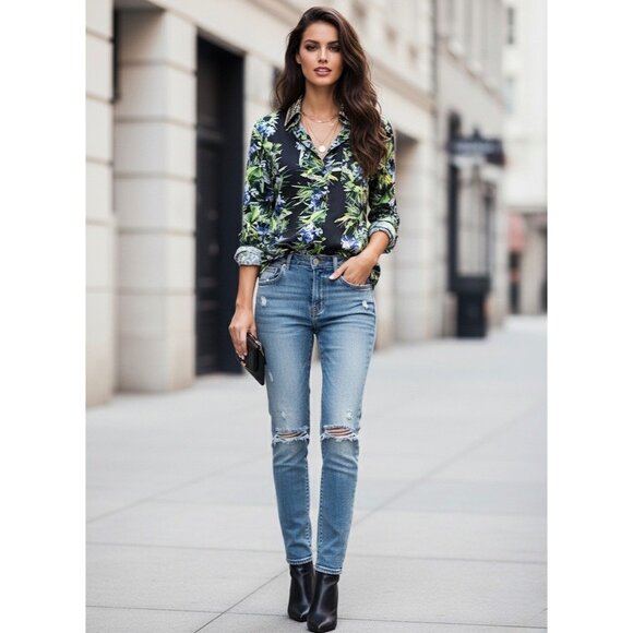 Vtg Y2K Wielisa 100% Silk Floral Button Down L/S Blouse | Quiet Luxury Resort XS - Picture 16 of 16